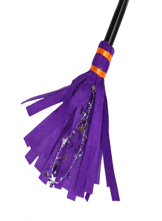 Dzrige Halloween Witch Broom Wizard Broomstick Witch Flying Broom Witch Broom Cosplay Costume Accessories Props for Halloween Haunted House Masquerade Decoration, 31.5 Inch (Purple) - Image 3